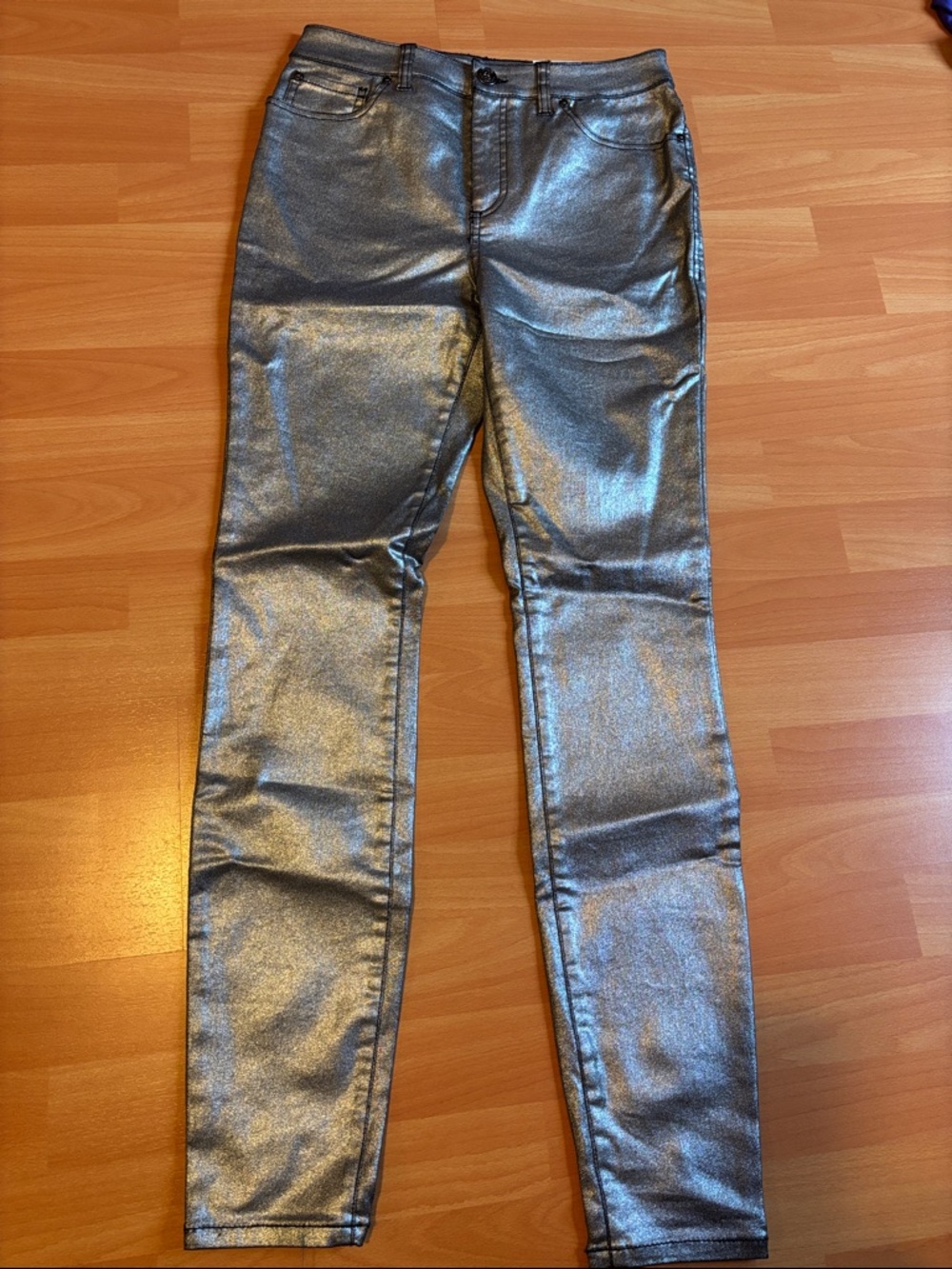 New sz 8 inc denim, silver metallic denim, skinny high-rise jeans